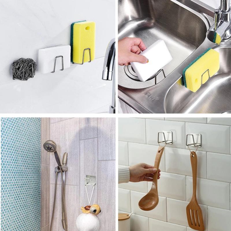 Kitchen Accessories Punch Free Sponges Holder Storage Hook Shelf Bathroom Stainless Steel Storage Holder Bathroom Accessories