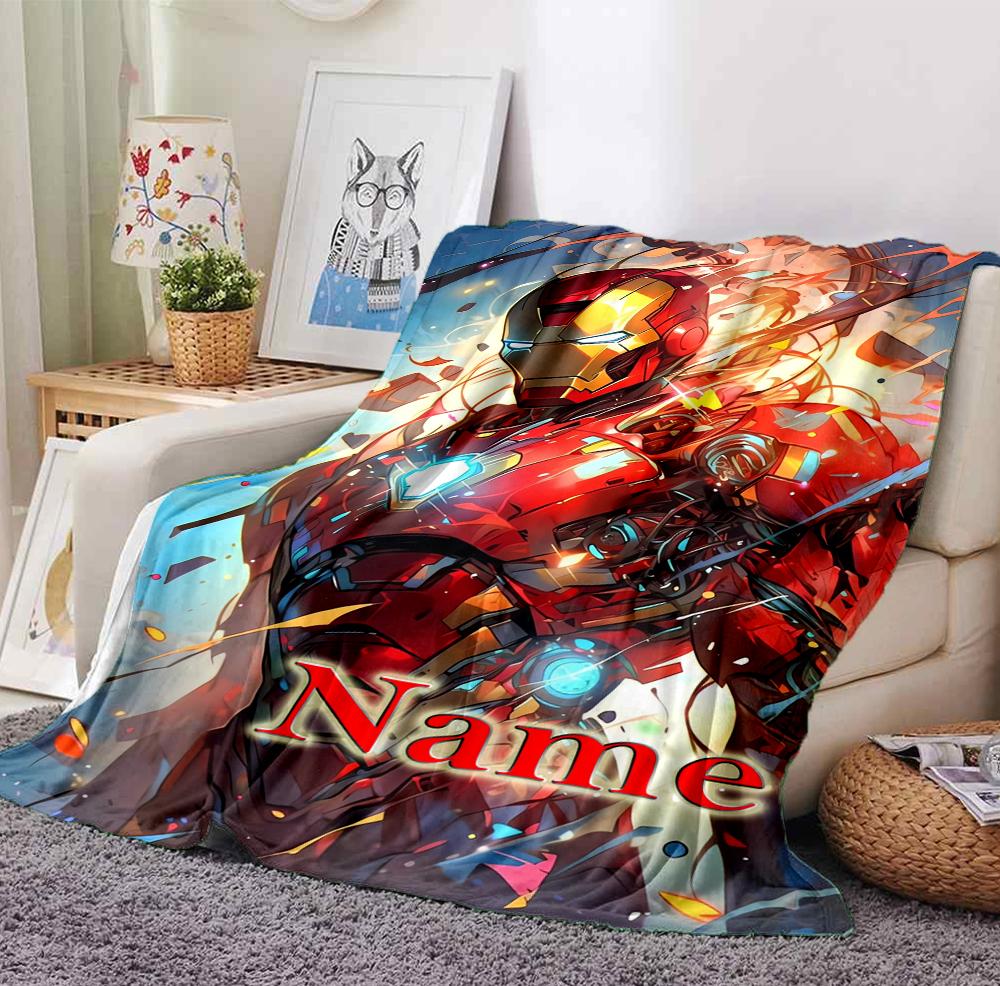 Custom Name Iron Man Flight Flannel Blanket Throw Blanket Soft Warm Sofa Bed Decor Unique Gift