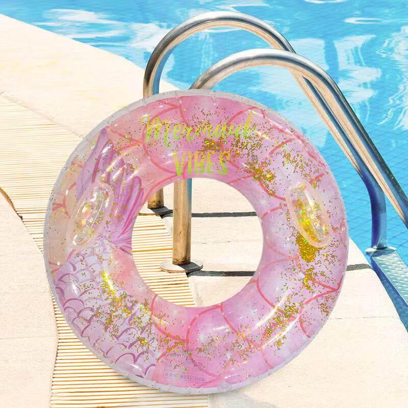 HANDUNYOU Thickened Sequin Mermaid Swim Ring with Handles