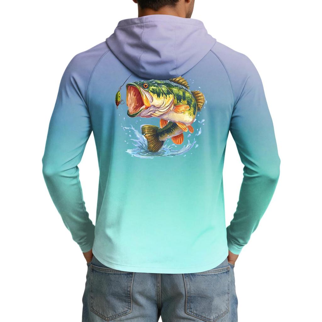 Men's UPF50+ Sun Protection Cooling Hoodie Lightweight Stretchy Long Sleeve Outdoor Sports Fishing Shirt with Hood for UV Defense