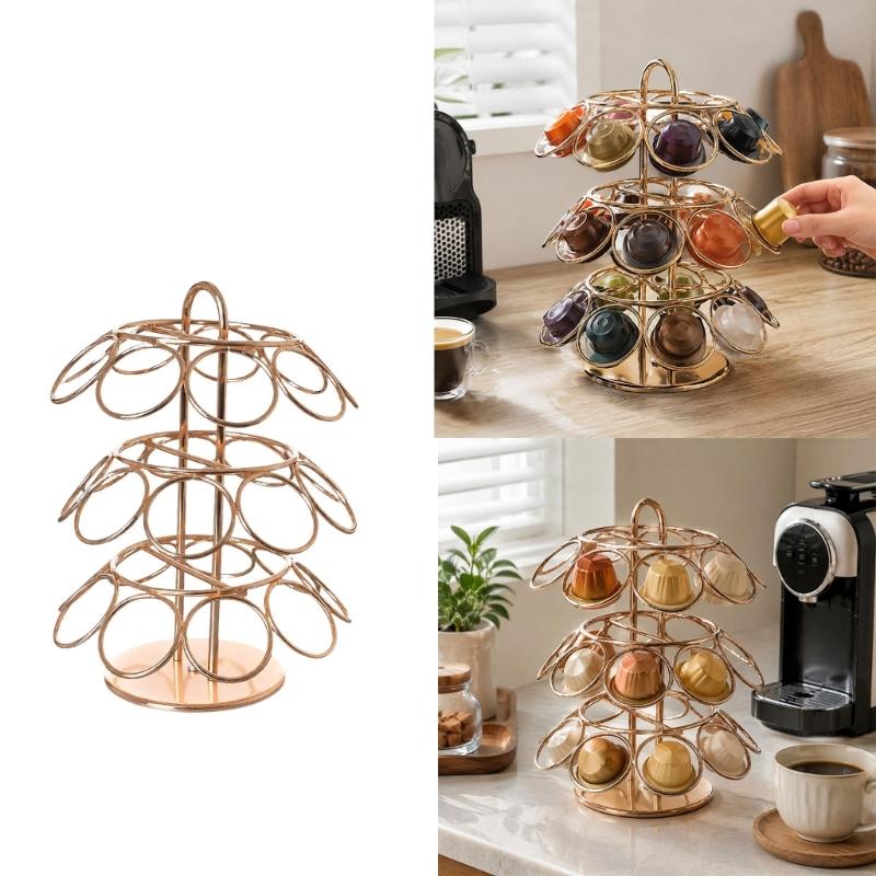 Coffee Serving Holder with Full-Turn Access, Three-Level Position Display, and Freestanding Form for Kitchens, Offices, and Break Rooms