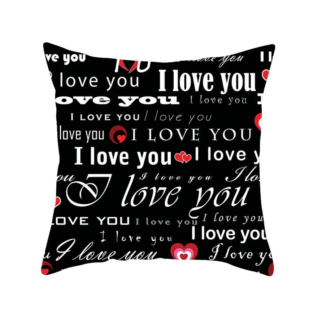 Red Black Series Heart Love Papa Pattern Print Soft Square Pillowslip Polyester Cushion Cover Pillowcase Living Room Home Decor