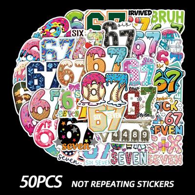 50PCS Graffiti Stickers Memes "67" Stickers, Internet Popular Numbers Six Seven Decals, DIY Decor Phone Stationery Sticker