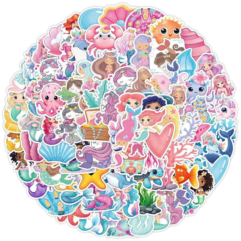 50/100 Cartoon Ocean Graffiti Stickers for Notebooks, Phones, Bottles, Waterproof Journals