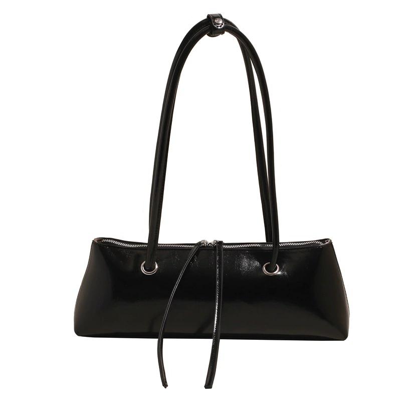 Sweet French Stick Shoulder Bag for Women Y2K Solid PU Underarm Bag Water-Resistant Texture