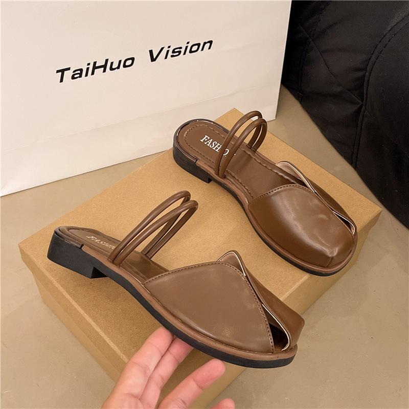 

Сандалии на плоской подошве с сумкой на голове женские 2025 новая летняя модель с юбкой в сказочном стиле повседневная пляжная обувь 40 коричневый