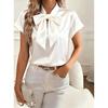 2026 Spring/Summer Solid Color Women's Short Sleeve Bow Satin Blouse Shirt Top