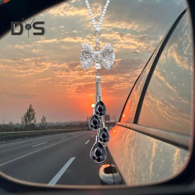Bling Rhinestone Car Charms Rear View Mirror Decoration with Lanyard Easy To Install Sun Catcher Ornament Hanging Pendant
