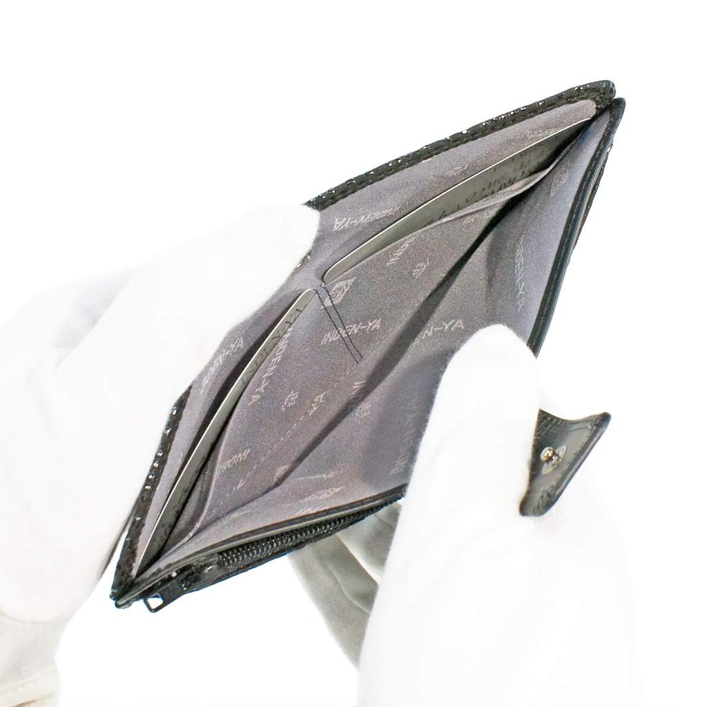 [Inden-ya] Inden Langbörse, Groß, Dünn, Hirschleder, Schwarz mit Schwarzem Lack, Kleines Karomuster, 2107-01-167