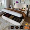Lit Rembourré 140x200 Avec Fonction De Recharge USB,avec Design Riveté,dossier Avec Sommier À Lattes, Coton,beige (avec Matelas)
