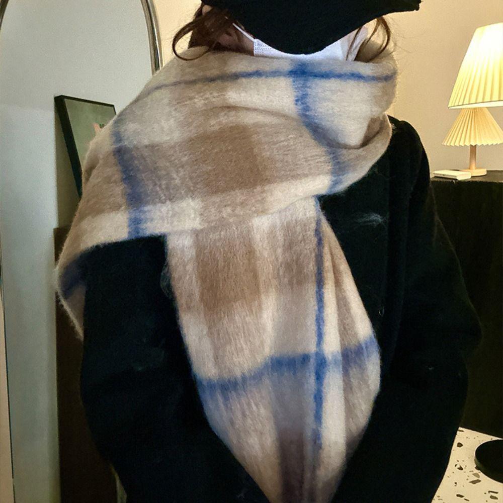 Korean Style Winter Cashmere Scarves Checkered Women Shawl Casual Wool Tassel Scarf Autumn