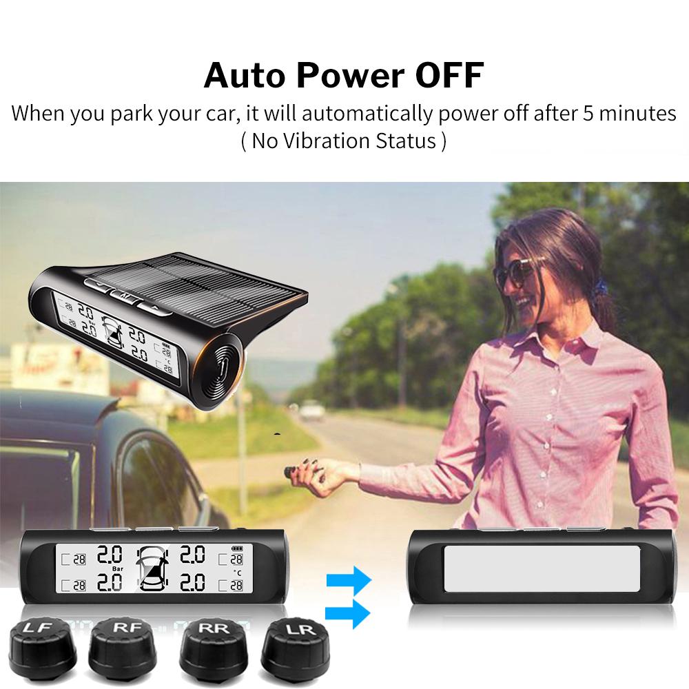 Smart bildekktrykksikkerhet Alarmovervåkingssystem TPMS 4 sensorer Smart Solar Display Dekktrykktemperaturadvarsel