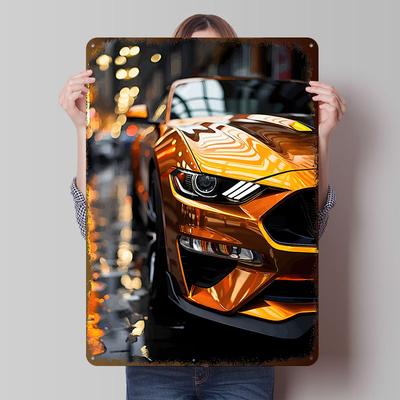 Poster Stampato Mustang Dorato Arte da Parete Personalizzata Segni Metallici Vintage Retrò per Decorazione Casa Ufficio Decorazione Scrivania da Gioco