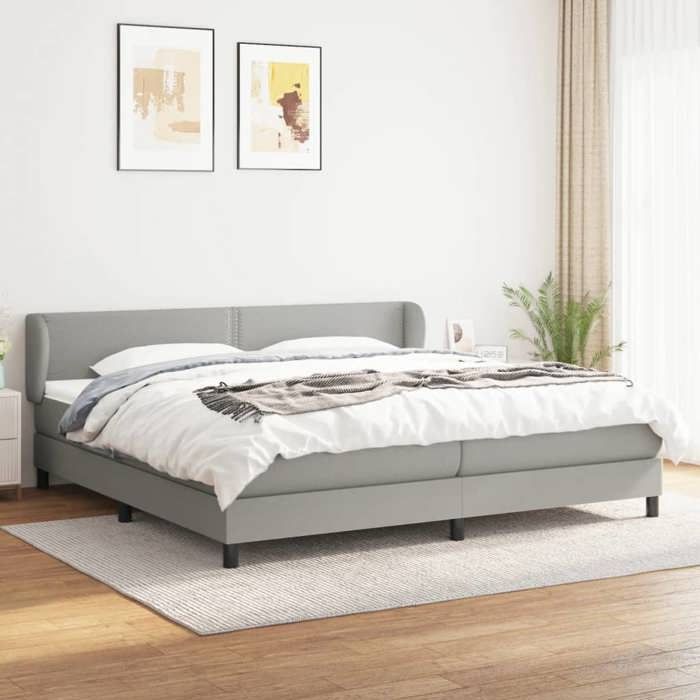 3126189 vidaXL Lit à sommier tapissier avec matelas Gris clair 200x200cm Tissu