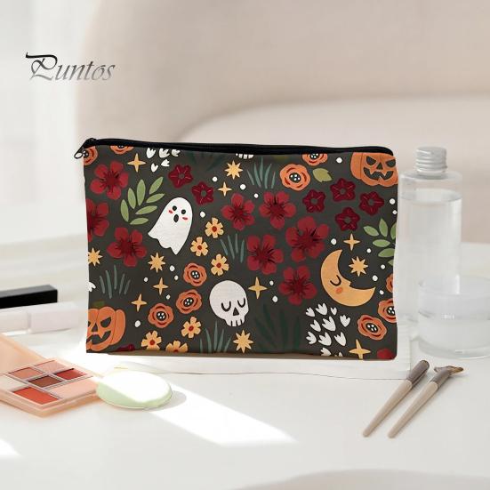 Ghost Design Storage Bag Bag, with Halloween Pattern Printed, Smooth Zipper Reusable Canvas Makeup Large Capacity Travel Cosmetic Pouch Tight Sealing