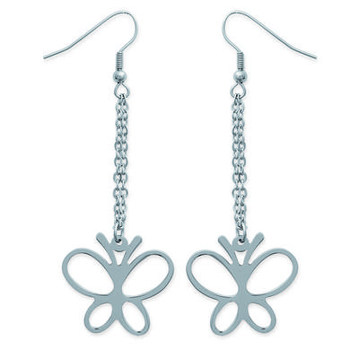 [G7830] - Silver 'Butterflies' Steel Buckles - 55x25 Mm