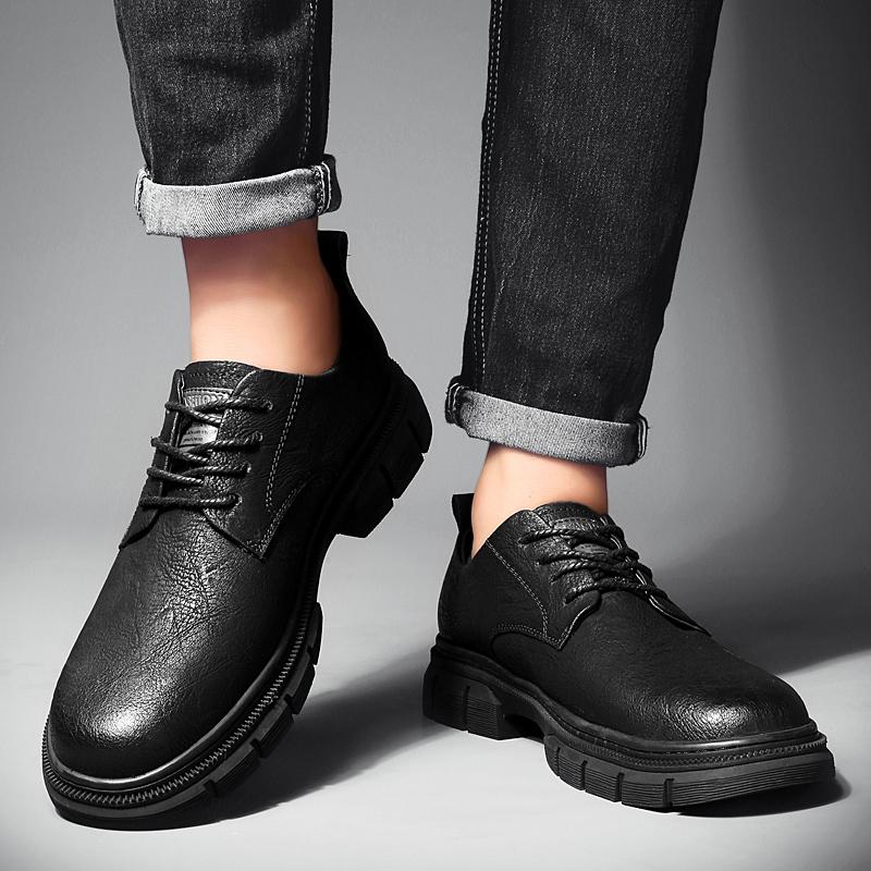 Men's round toe leather shoes Minimalist and versatile style Party Outdoor casual business casual men's Daily Office work shoes