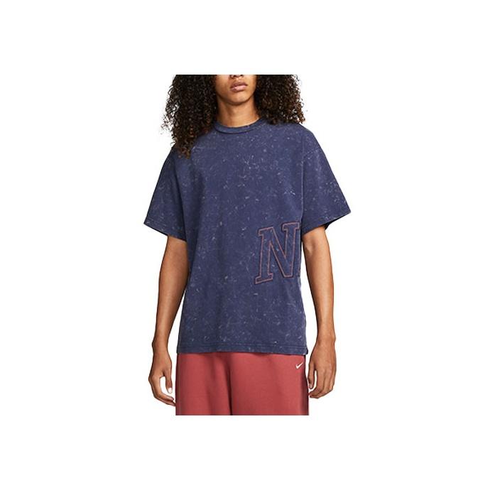 Nike Embroidered Logo Crew Neck T-Shirt Women Tops Blue DX5835-410