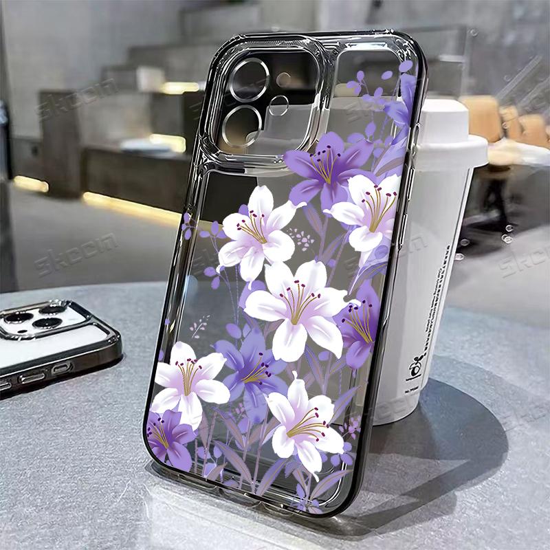 Delicate White Floral Green Leaves Phone Case for iPhone 17 16 15 14 13 12 11 16E Series Pro Max Plus Double Layer Protection