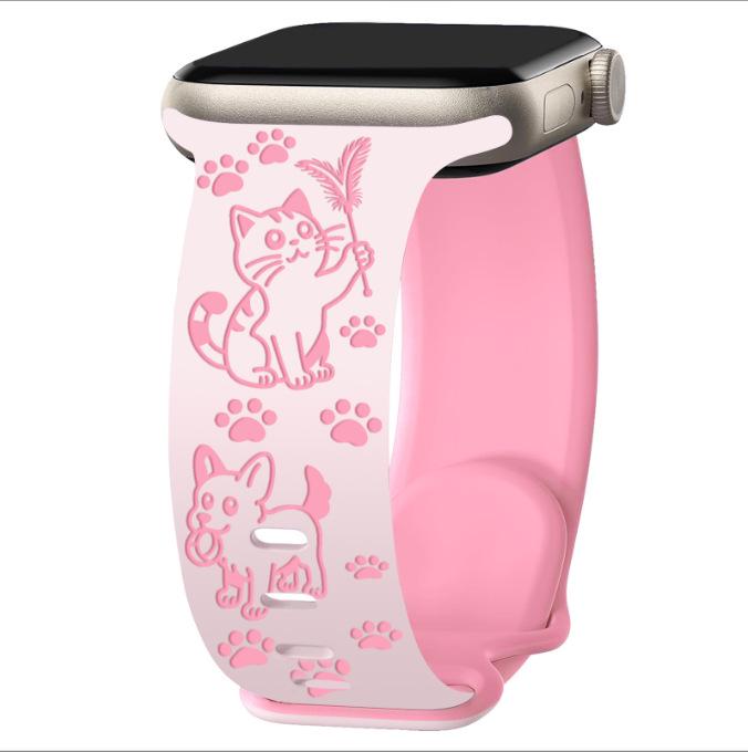 Apple New Style Cartoon Carved Silicone Watch Strap - Cute Cat & Dog Theme.