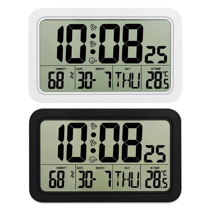 Alarm Clock Digital Wall Clocks with Date Week Indoor Temperature & Humidity Battery Operated Small Desk Clock
