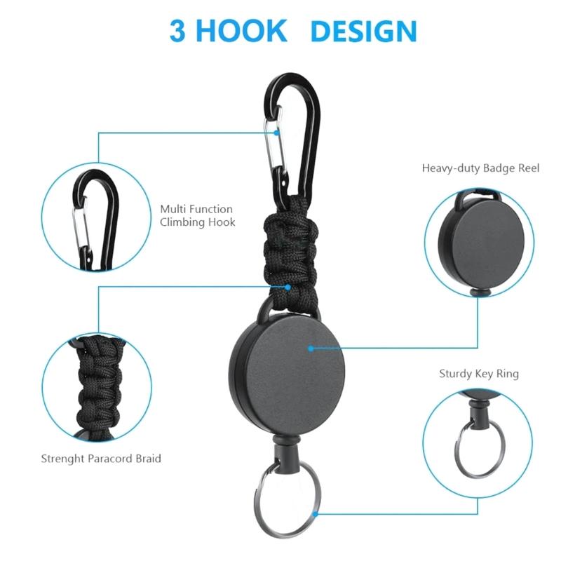 Retractable Rope Carabiner Keychain Telescopic Paracord Braided Keychain Buckle
