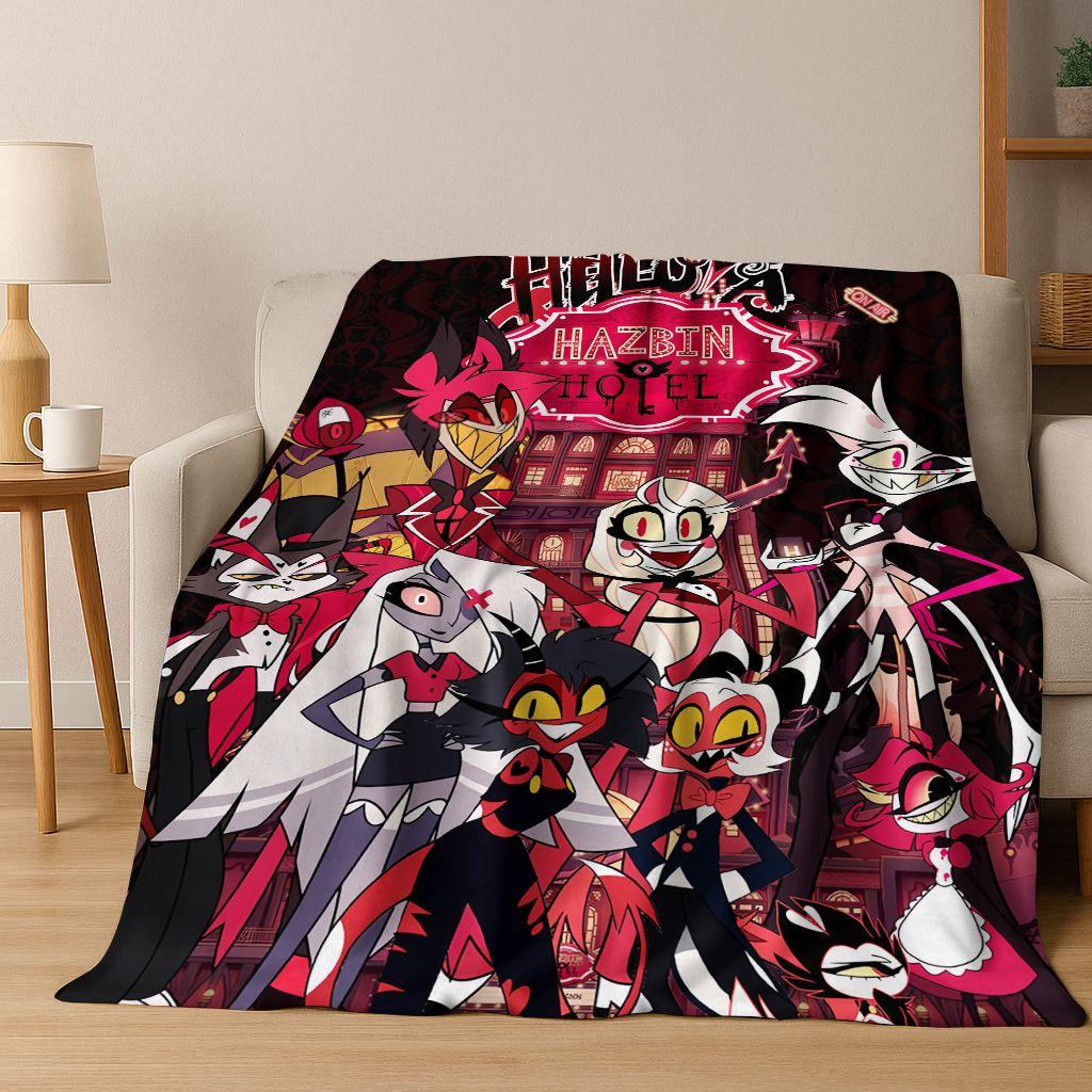 3D H-Helluva Boss Blitzo H-Hazbin Hotel Cartoon Flannel Blanket,Cozy Soft Throw Blanket for Home Bedroom Bed Sofa Cover Gift Kid