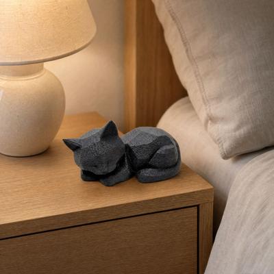 Sleeping Cat Statue, Cute Cat Figurine for Desk Bookshelf, 3D Printed Modern Geometric Decor Gift for Cat Lovers