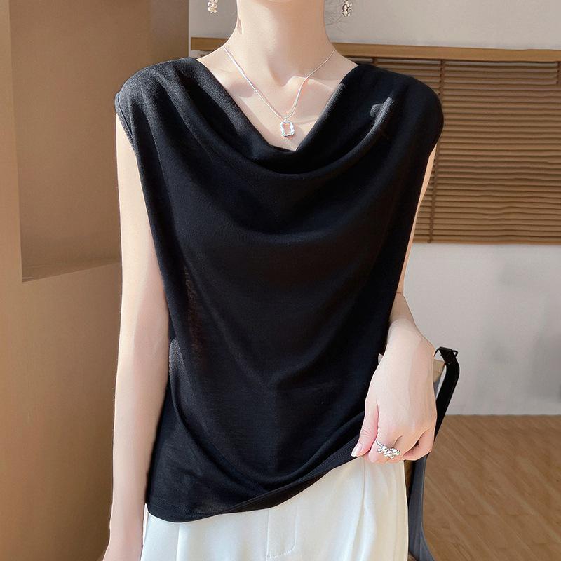 

Летний свитер без рукавов с воротником 2025 года: Свободный, однотонный, универсальный пуловер-топ Extra Large