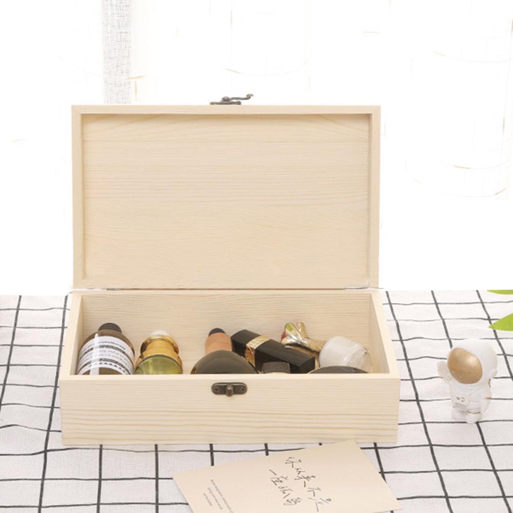 Handcrafted Pine Wood Jewelry Box with Locking Clasp and Hinged Lid for Desktop Organization of Small Accessories