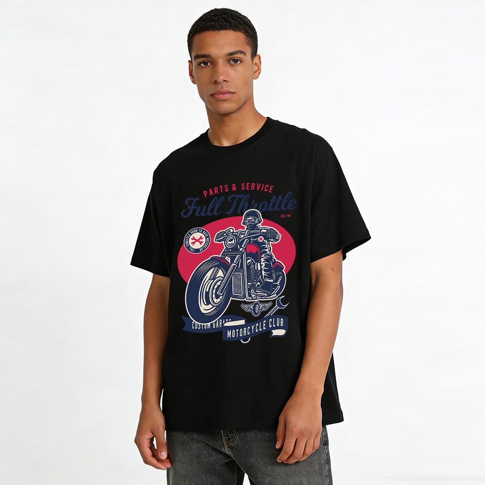 Full Throttle Motorcycle Club Themed Print Casual Tee Pure Cotton T-shirt