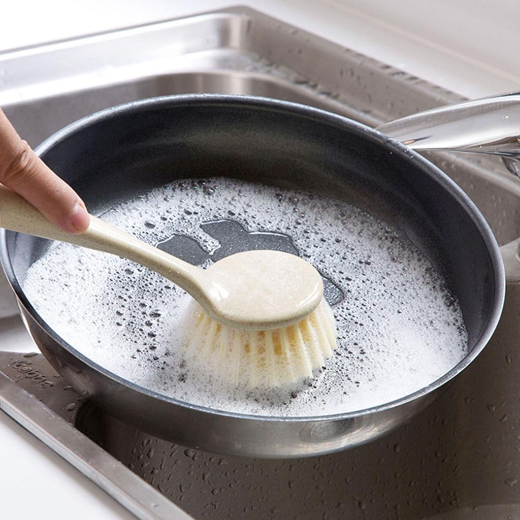 Dish Brush Long Handle Kitchen Scrub Brush Soft Bristles Comfortable Grip Pot Brush Reusable