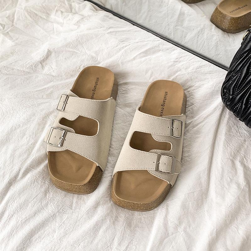 Thick-soled Large-size Sandals Women's Shoes Are Worn Outside, Summer New One-word Drags, Summer 2025 Casual Fashion Lazy Sandals
