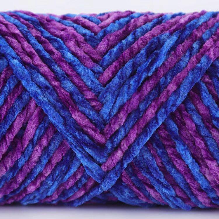 3 Strands Glossy Velvet Hand-Woven Thread Woven Scarf Doll Blanket Chenille Thread Segment Dye 100G Ball