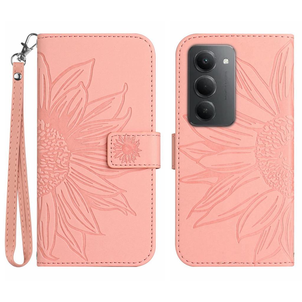 For Xiaomi Redmi 15 5G Case Sunflower Imprint Leather Wallet Phone Cover with Wrist Strap