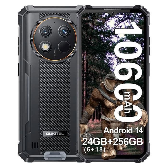 OUKITEL G1 Smartphone Robuste 24Go+256Go Écran 6.52" 10600mAh 48MP Caméra Telephone Portable Incassable Dual SIM 4G /NFC/IP68 Noir