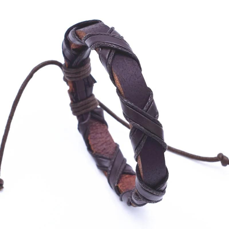 Retro Woven Cowhide Bracelet Simple Pull Adjustment Cross Bracelet Handrope Personalized Jewelry Gift