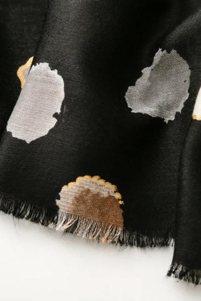 Black Shawl with Beige Dots - 180x90 , Viscose and Cotton