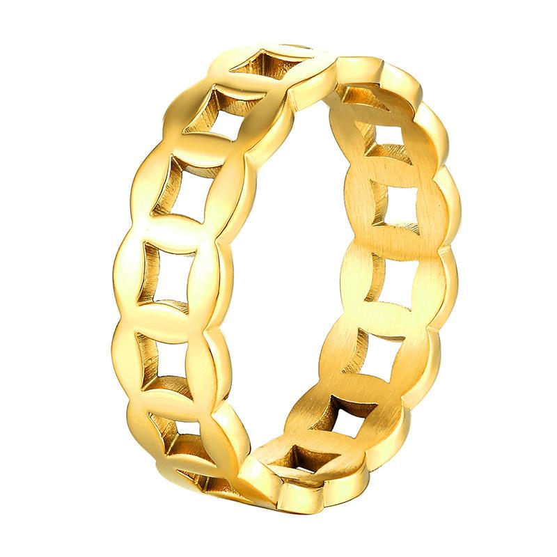 New Year's Lucky Lucky Lucky Copper Coin Ring Titanium Steel Electroplating Stacked Ring Women's Niche Non-Fading Accessories