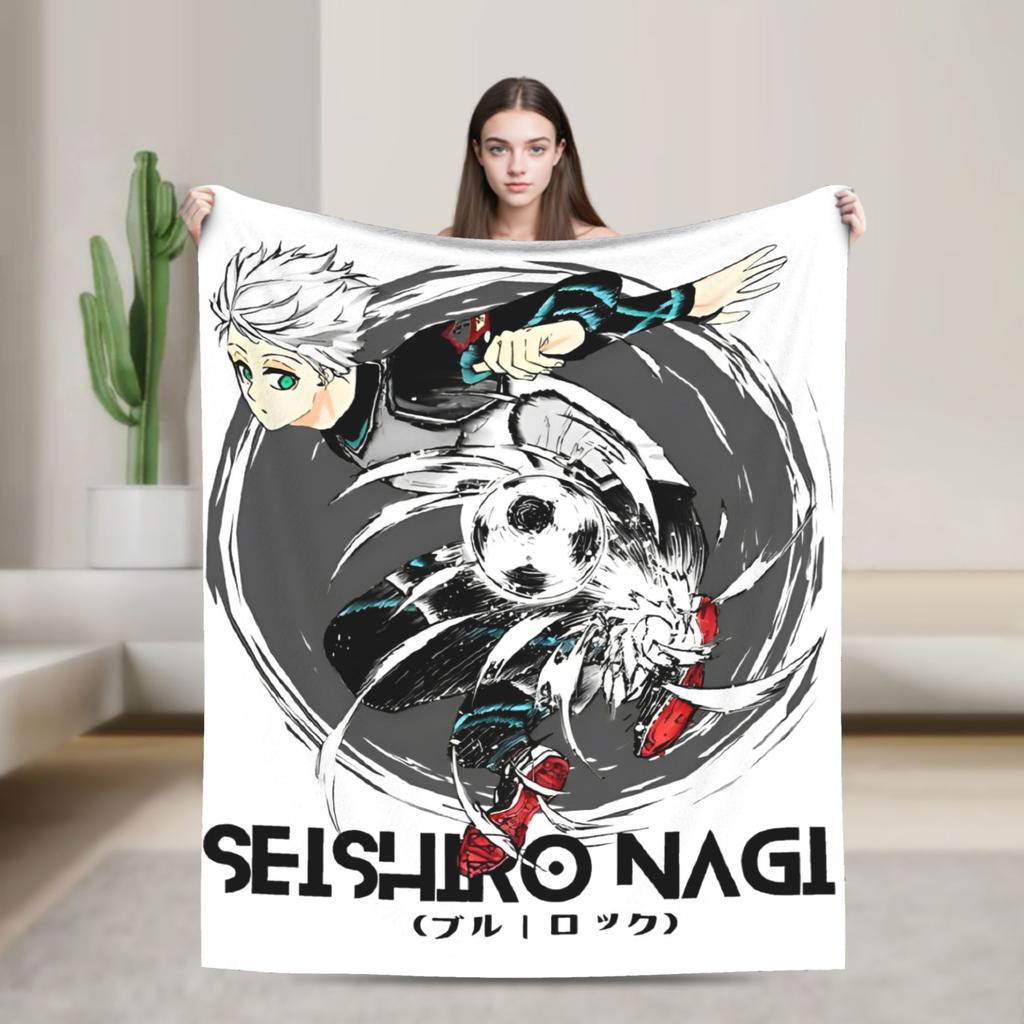 Blue Lock Rin Itoshi Knitted Blanket Meguru Bachira Flannel Throw Blanket Bed Decoration Ultra-Soft Warm Breathable Rug Piece