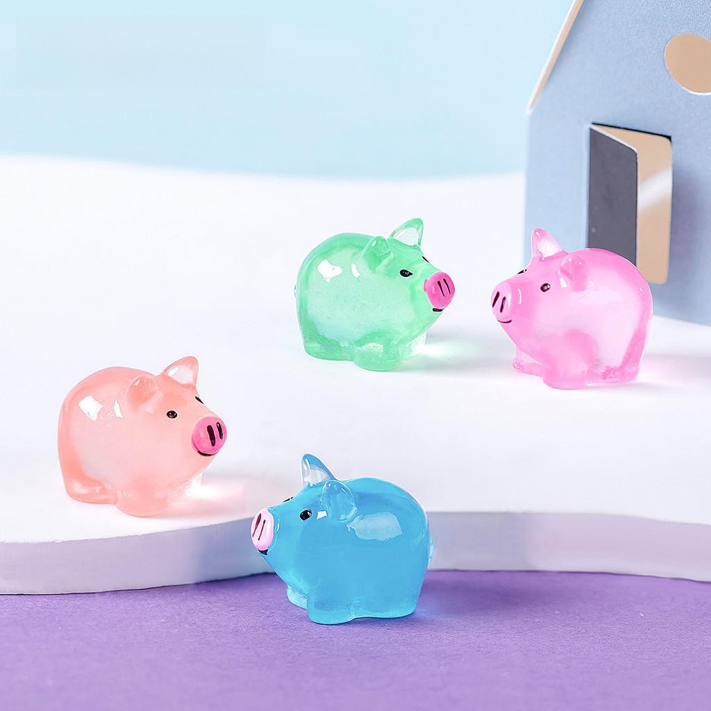 Adorable Glow In The Dark Miniature Pig Resin Desk Ornament For Fairy Garden