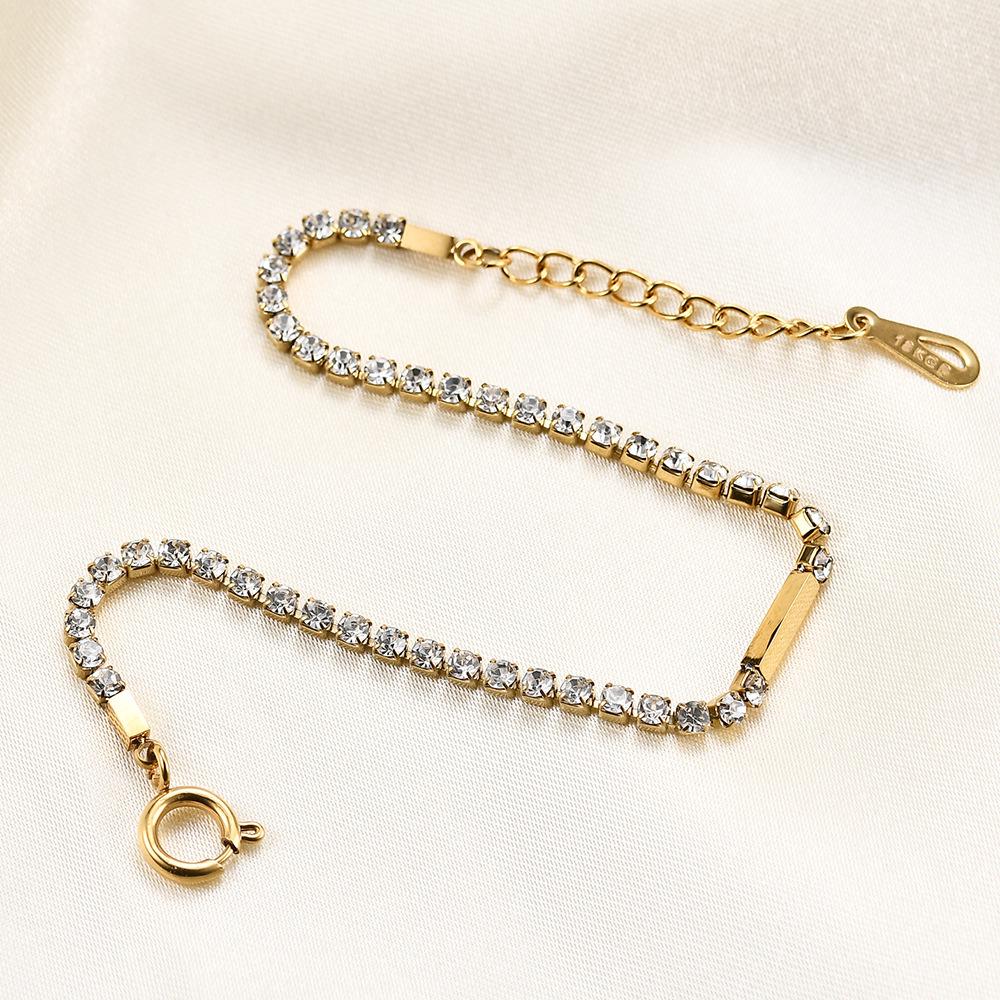 Elegant 4MM Zircon-Inlaid Stainless Steel Bracelet for Women