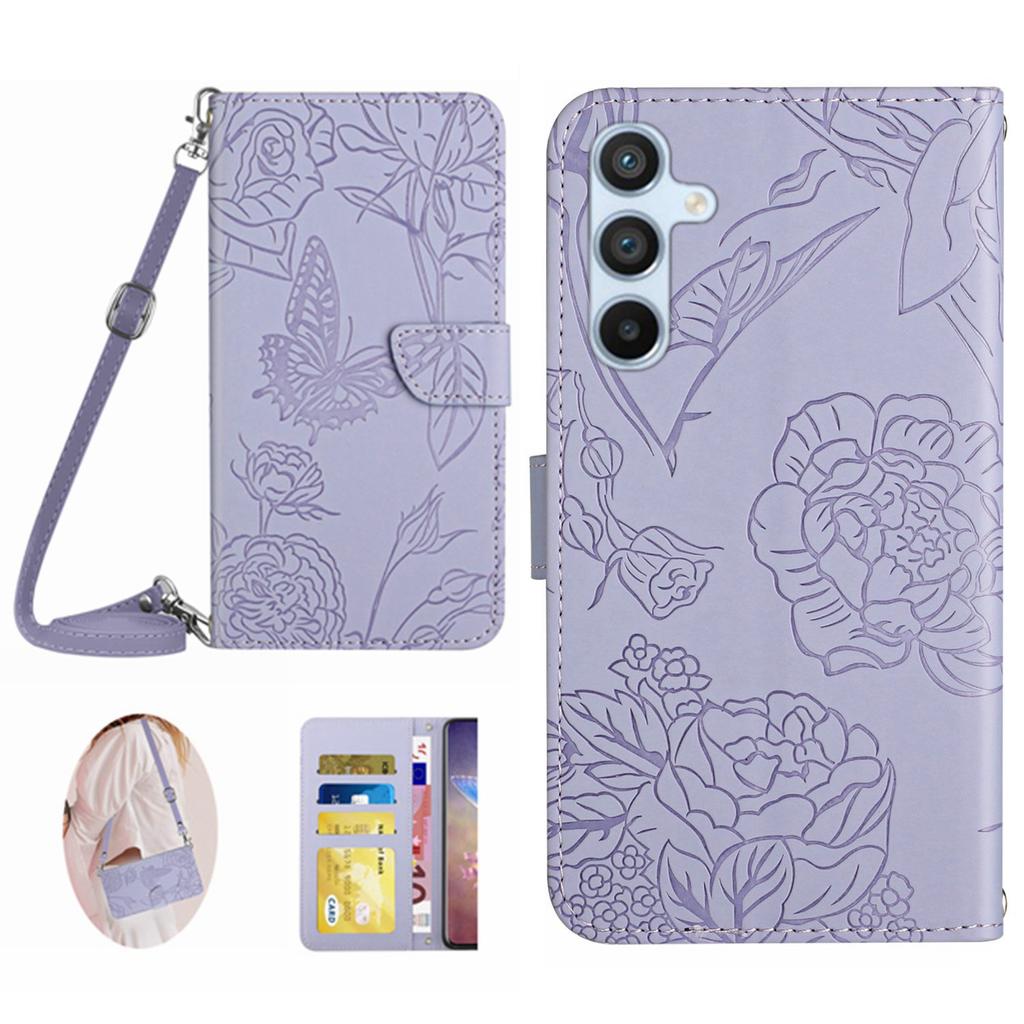 For Samsung Galaxy A26 5G Case Anti-Drop Leather Phone Cover Butterfly Flower Imprint