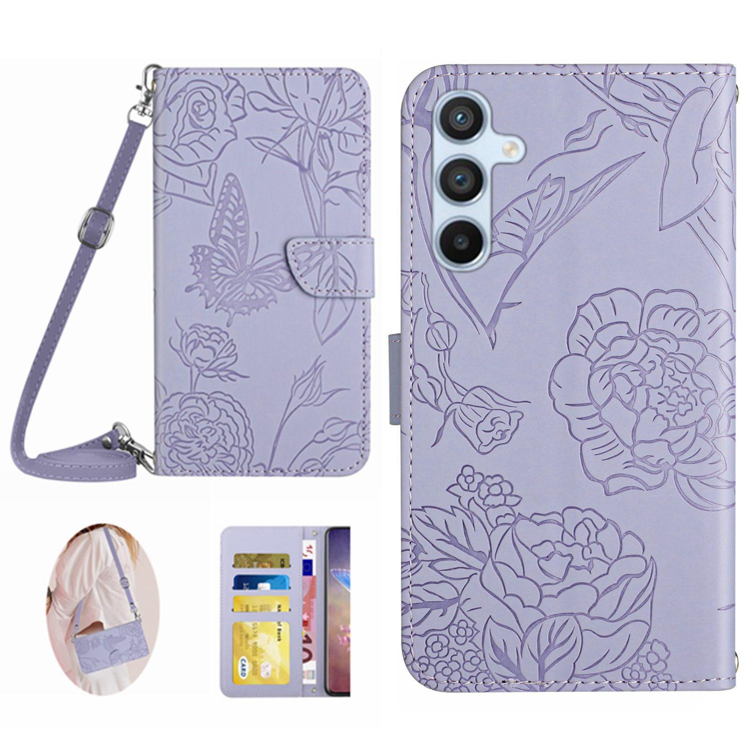 

For Samsung Galaxy A56 5G/M56 5G Case Anti-Drop Leather Phone Cover Butterfly Flower Imprint Purple
