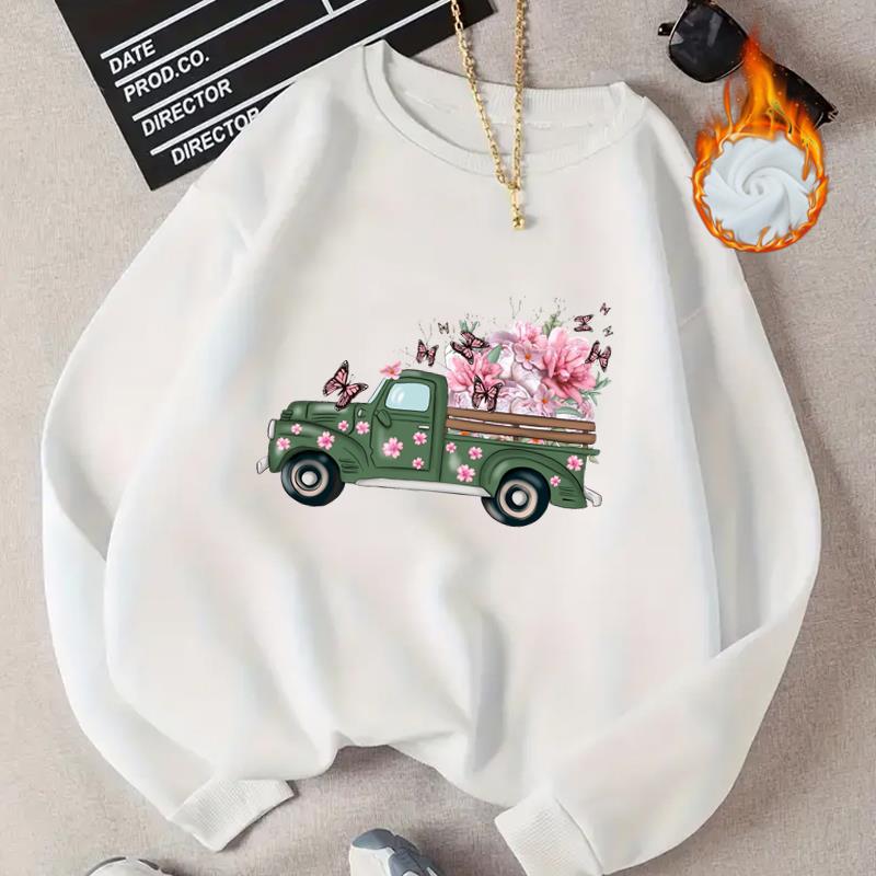 

(Азиатский размер) Женские повседневные пуловеры с цветочным принтом и цветочным принтом на день Святого Валентина, осень-осень-зима, женская весенняя флисовая одежда, модные толстовки с графическим рисунком