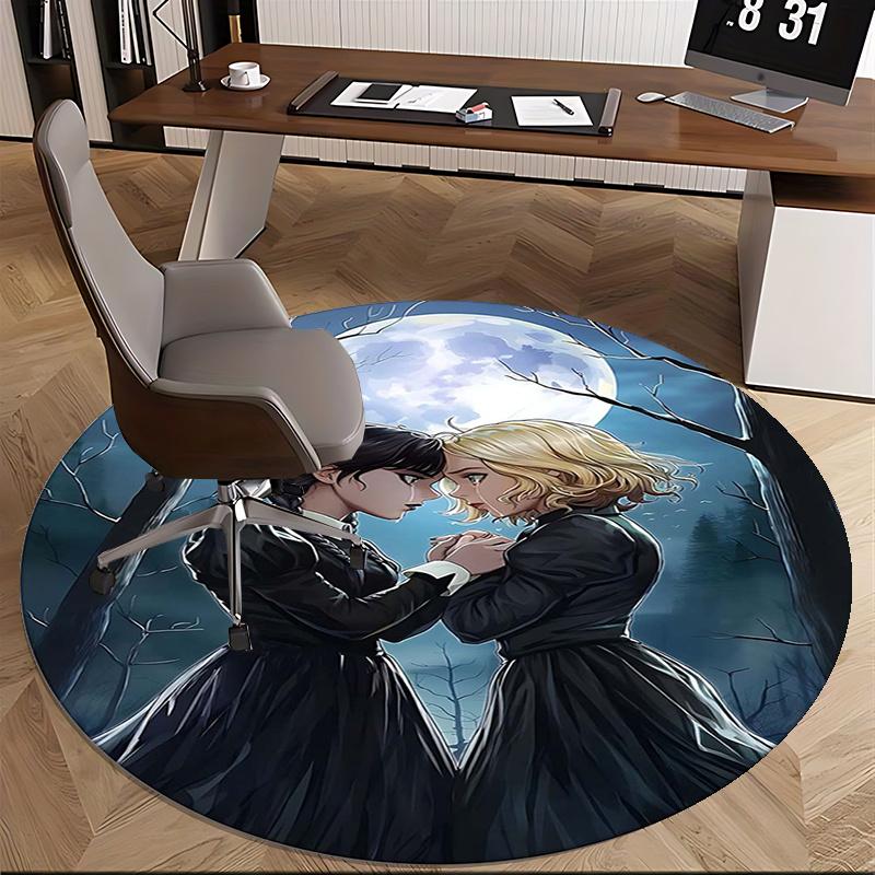 Wednesday Addams,Gothic Friendship Chair Mat Round Rug Office Carpet, Machine Washable, Non Slip, Suitable for Living Rooms, Bedrooms