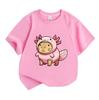 Kids Boys Girls 100% Cotton Crew Neck Short Sleeve T-Shirt, Cute Capybara In Axolotl Costume Printed Casual Soft Breathable Summer Tee For Children Da