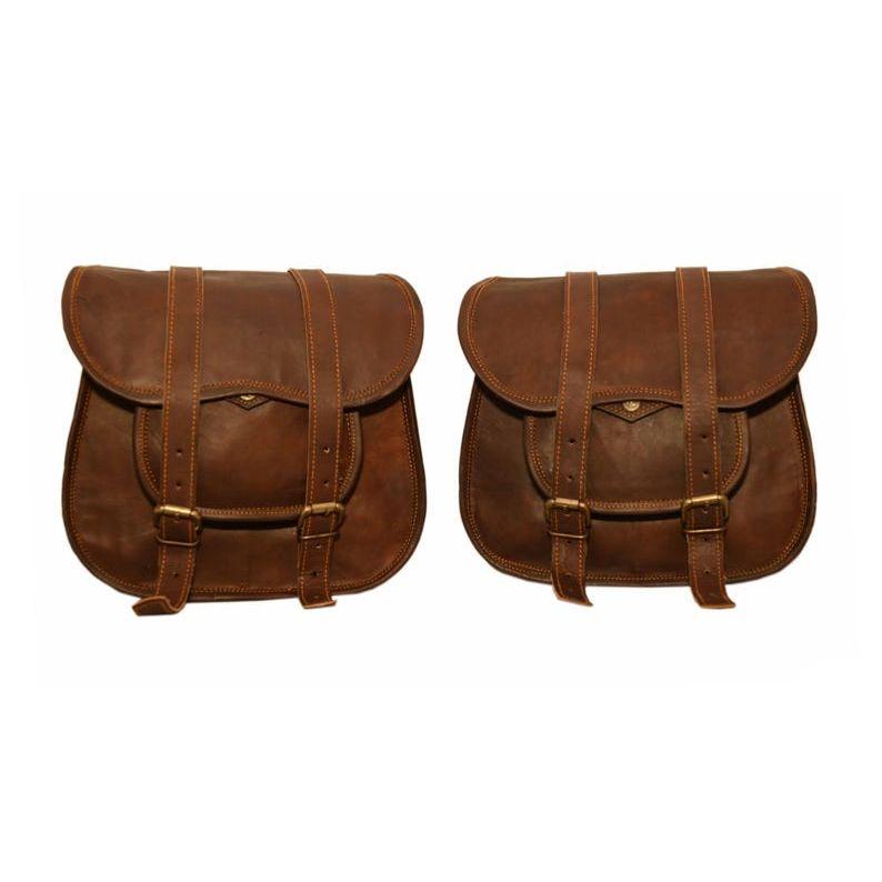 

Handmade Goat Leather Motorcycle Saddlebags Vintage Biker Panniers - 2pc Set 11 x 9 x 4 in
