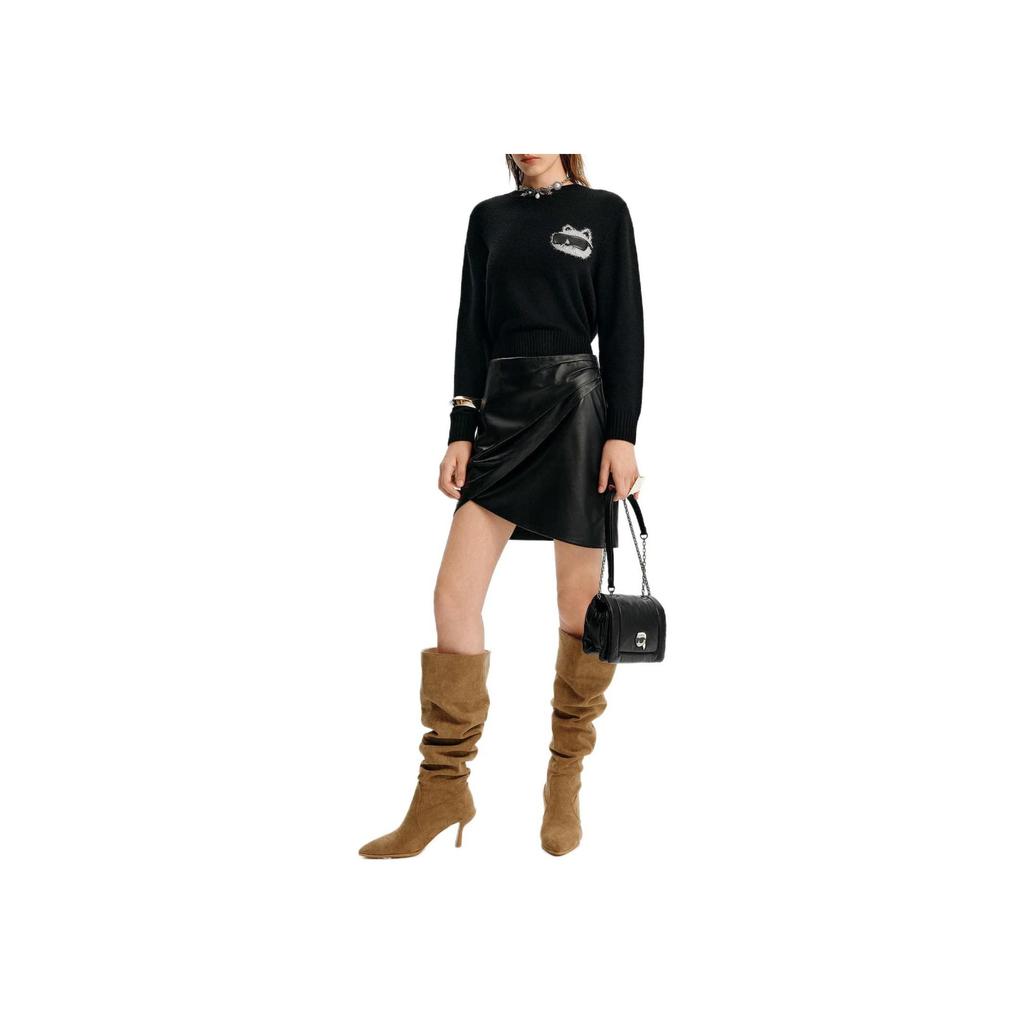 Karl Lagerfeld Outdoor Commuting Party Light Luxury FW24 Silver Cat Pullover Wool Sweater Women Sweater Black K27L2329