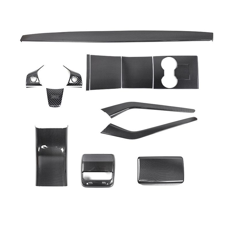 Tesla Center Console Carbon Fiber Interior Trim Kit: Sticker, Armrest Cover & Rear Seat Anti-Kick Panel